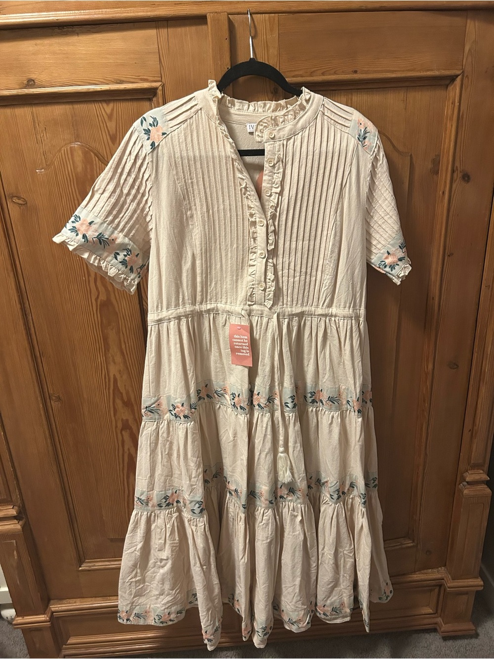 Ivy City Co Cream Holland Tiered Floral Pintuck Midi Dress